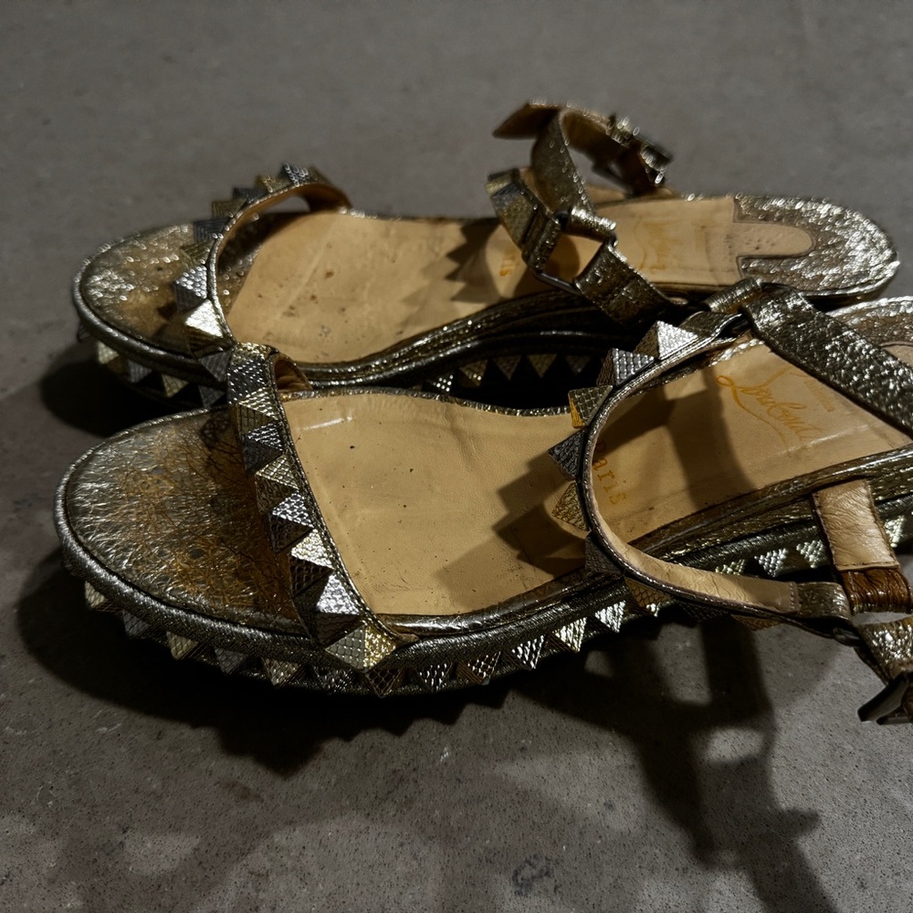Christian Louboutin Glittering Gold Wedges - Picture 6 of 7